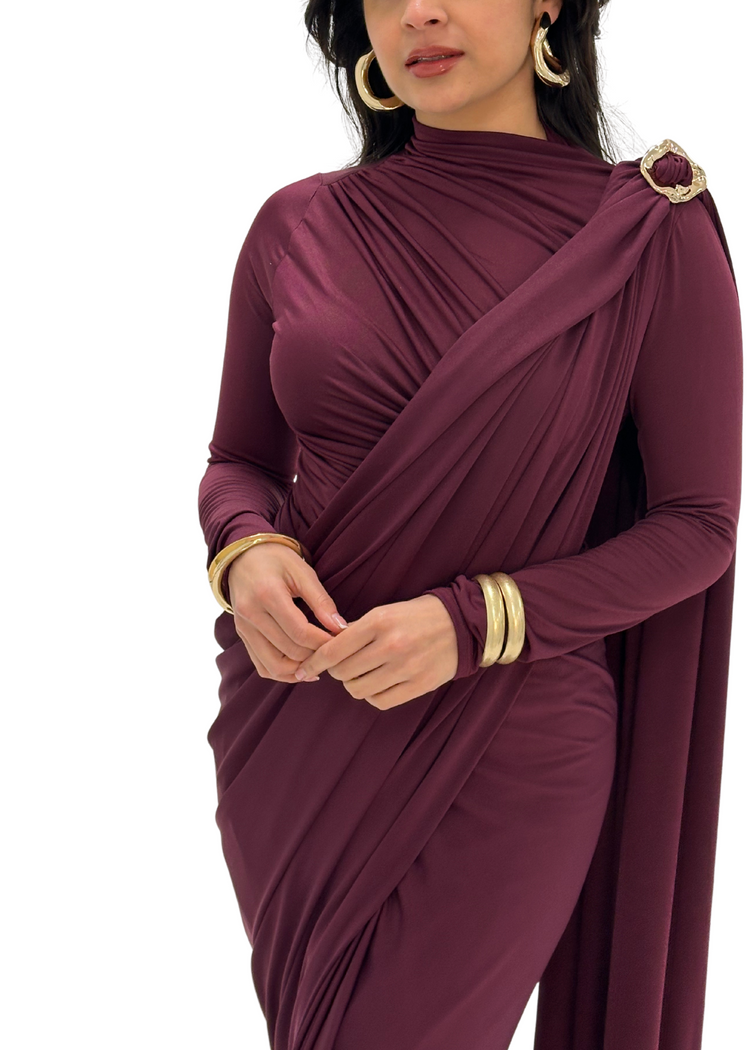 Wine ready made saree long sleeve (MADE TO ORDER)