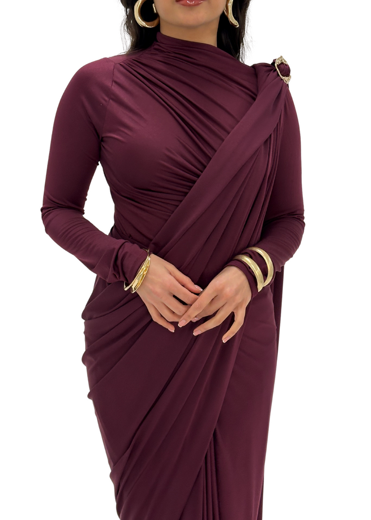 Wine ready made saree long sleeve (MADE TO ORDER)
