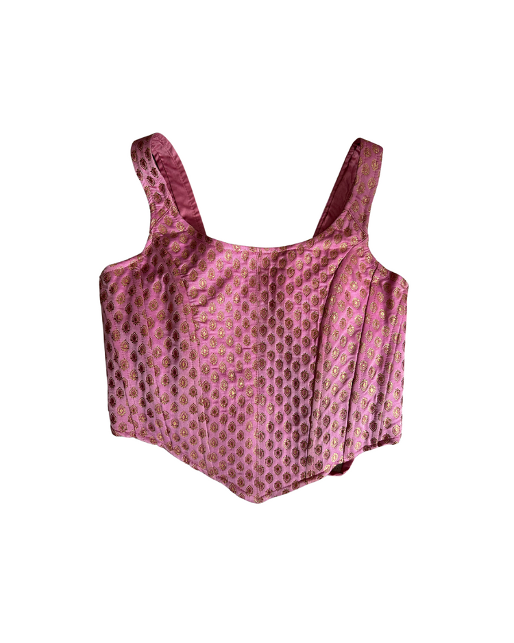 pink print brocade corset