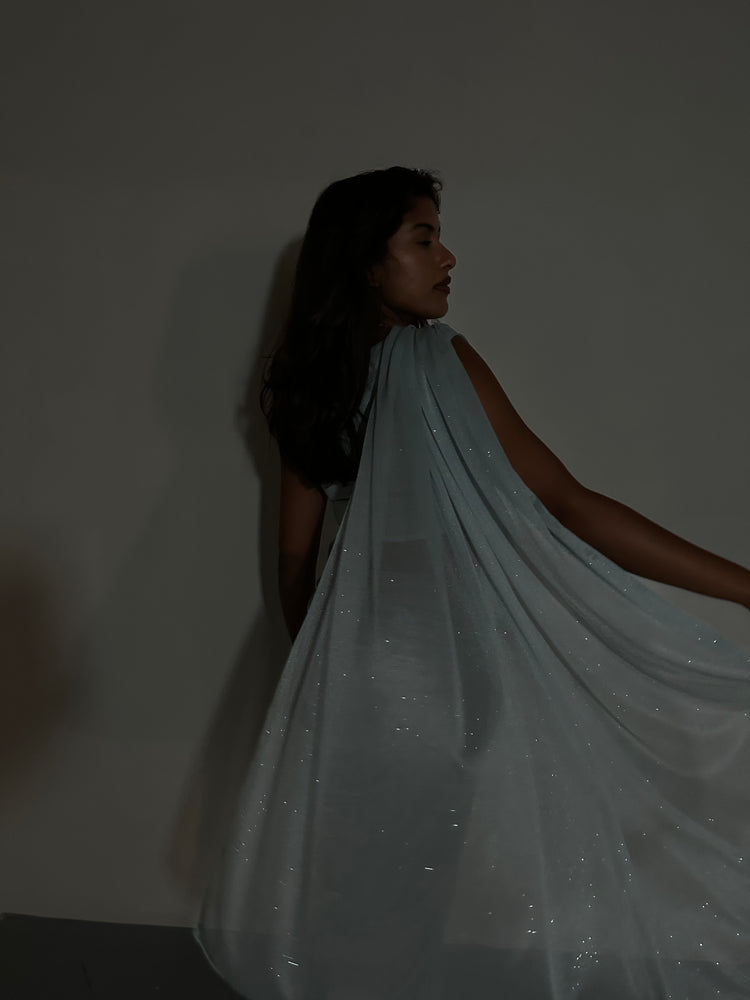 GLITTER SAREE SWEETHEART TOP LIGHT BLUE