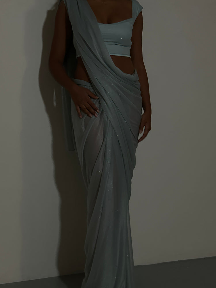 GLITTER SAREE SWEETHEART TOP LIGHT BLUE