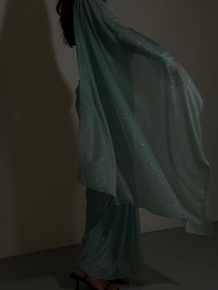 GLITTER SAREE LONG SLEEVE SAGE MINT