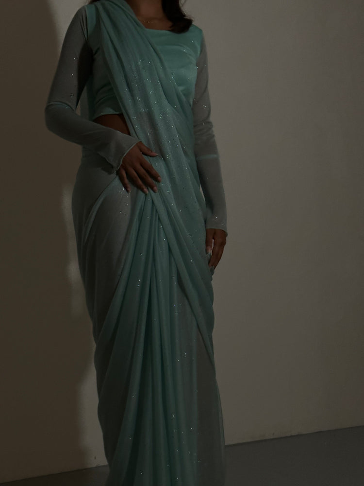 GLITTER SAREE LONG SLEEVE SAGE MINT