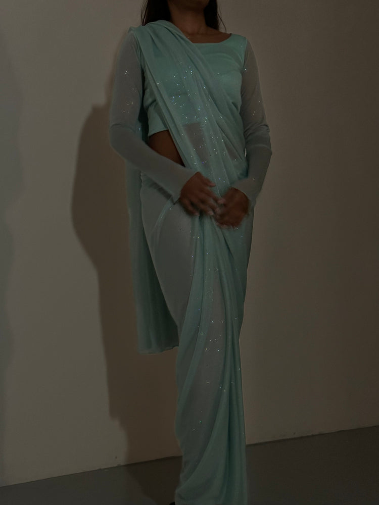 GLITTER SAREE LONG SLEEVE SAGE MINT