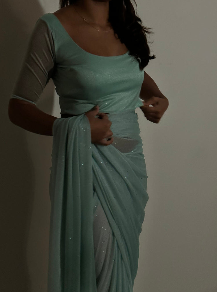 GLITTER SAREE HALF SLEEVE TOP SAGE MINT