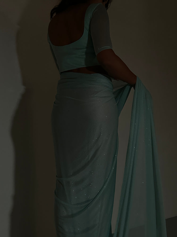 GLITTER SAREE HALF SLEEVE TOP SAGE MINT