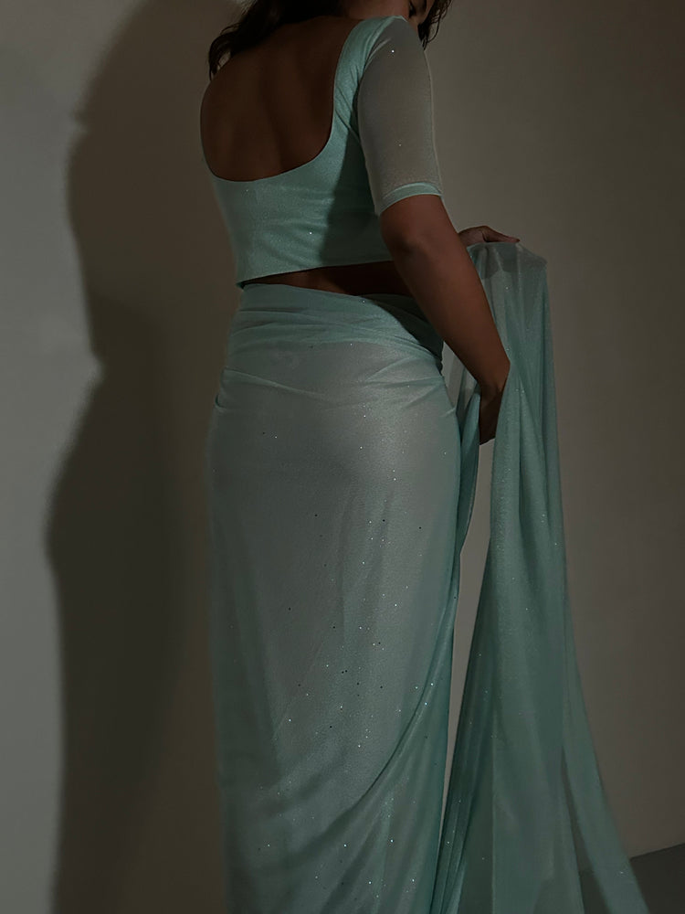 GLITTER SAREE HALF SLEEVE TOP SAGE MINT