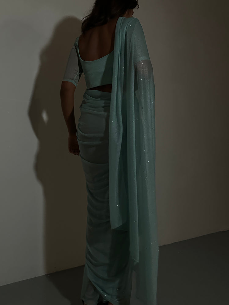 GLITTER SAREE HALF SLEEVE TOP SAGE MINT