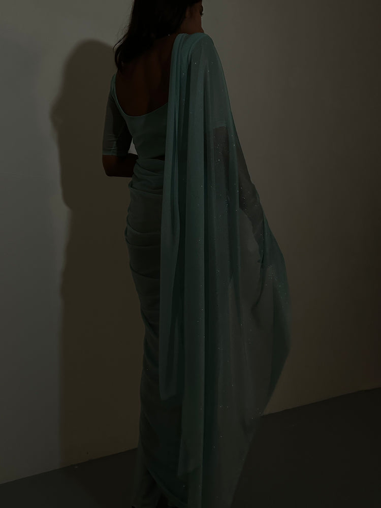 GLITTER SAREE HALF SLEEVE TOP SAGE MINT