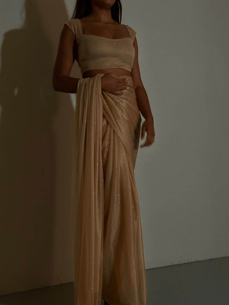 GLITTER SAREE SWEETHEART TOP GOLD