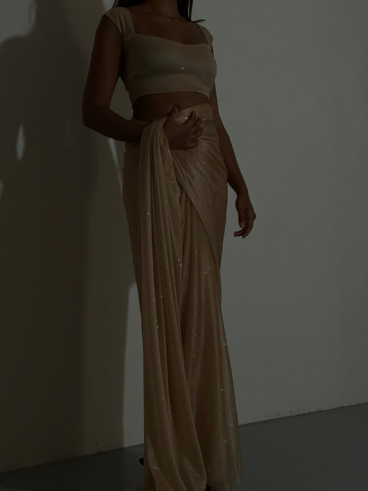 GLITTER SAREE SWEETHEART TOP GOLD