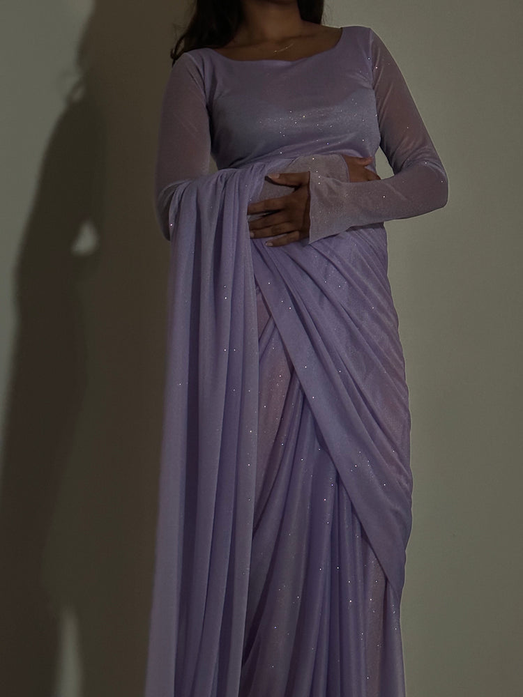 GLITTER SAREE LONG SLEEVE LILAC