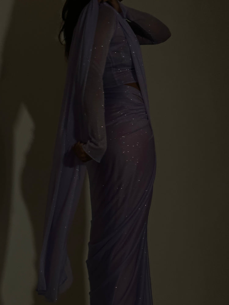 GLITTER SAREE LONG SLEEVE LILAC