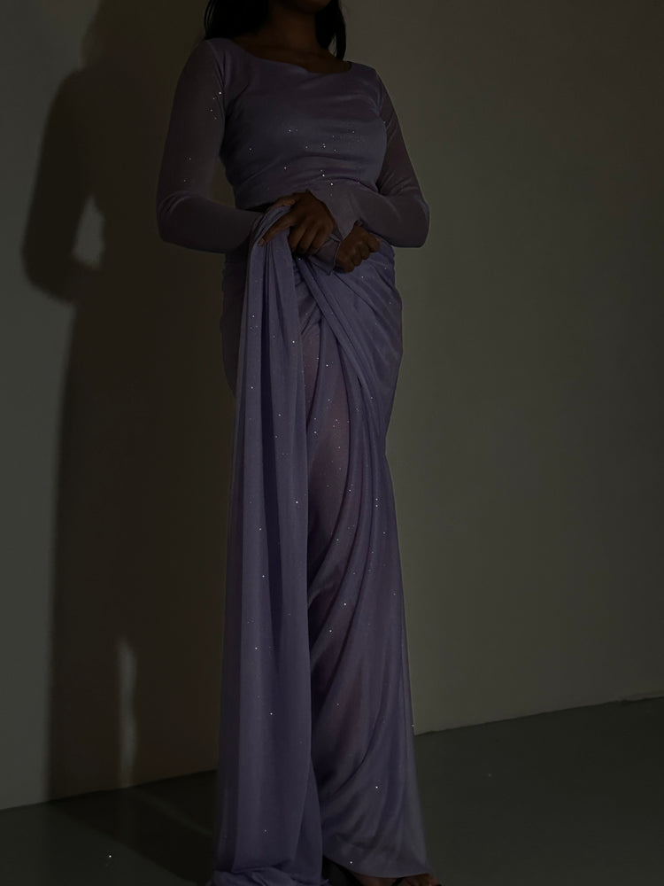 GLITTER SAREE LONG SLEEVE LILAC