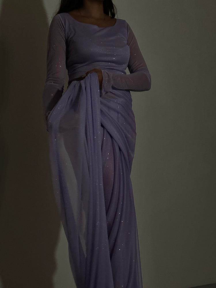 GLITTER SAREE LONG SLEEVE LILAC