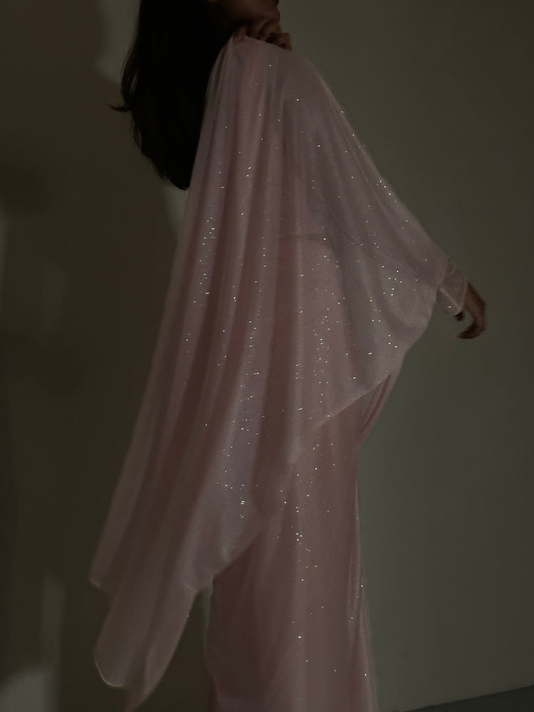GLITTER SAREE LONG SLEEVE LIGHT PINK
