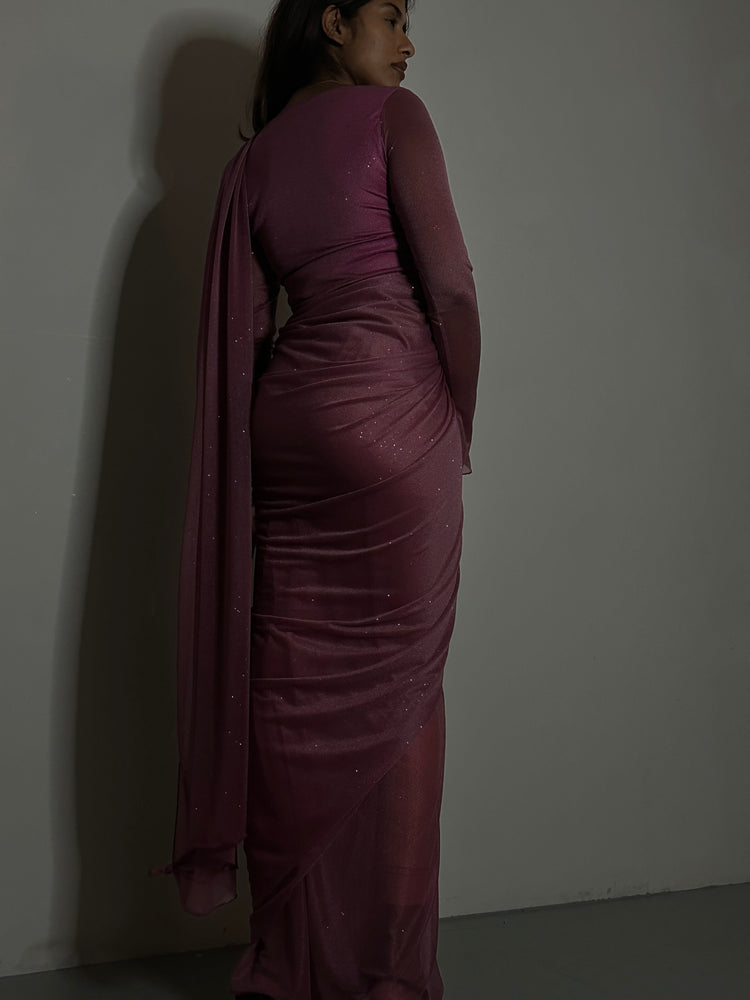 GLITTER SAREE LONG SLEEVE MAUVE