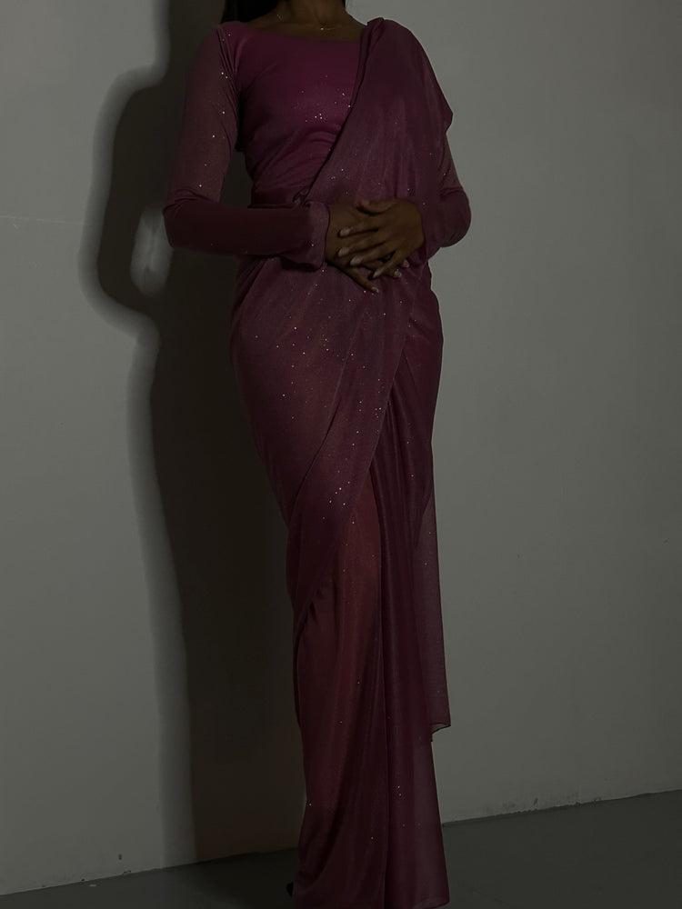 GLITTER SAREE LONG SLEEVE MAUVE