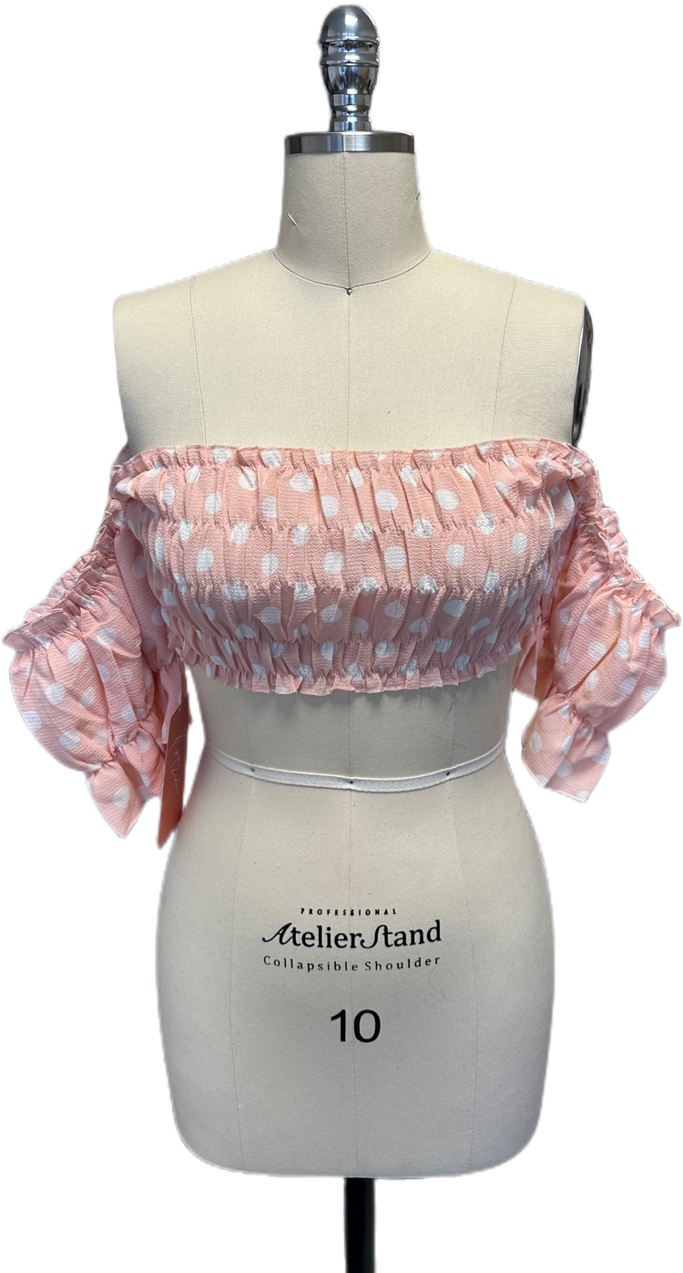 light pink polka dot off shoulder ( Saree and Blouse )