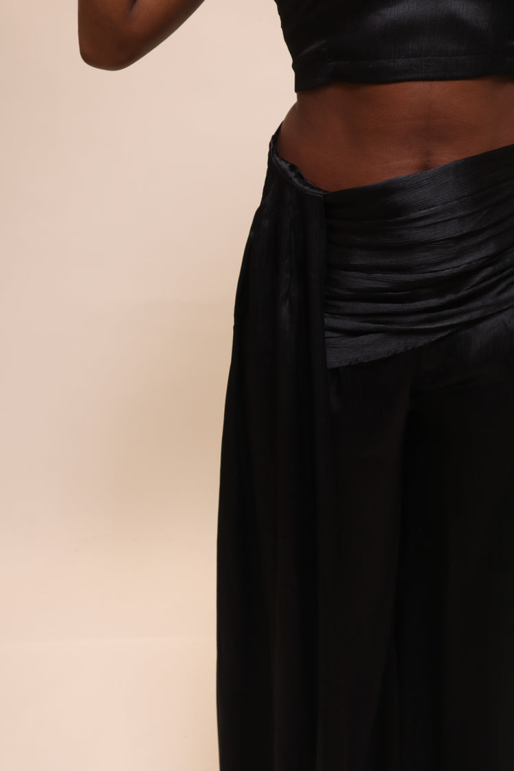 Draped Satin Black Trouser