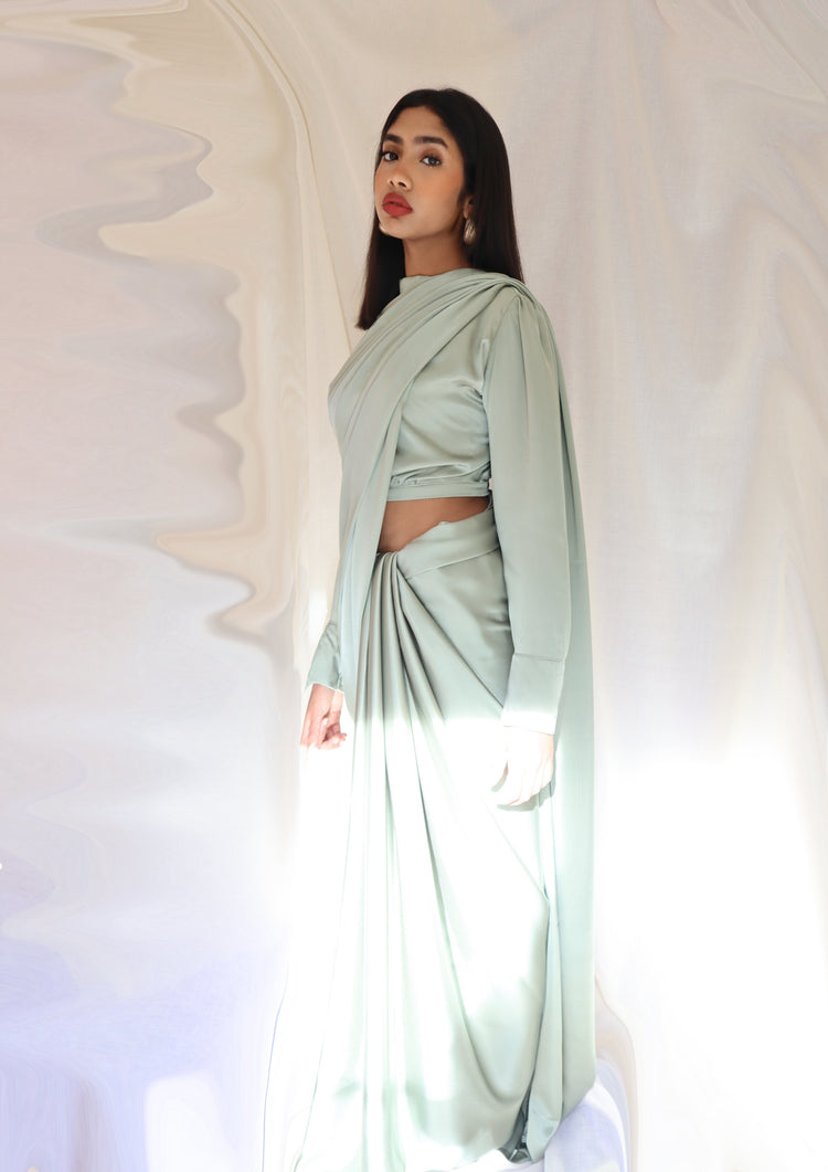 Custom colour long Sleeve top  High neck and Saree -5 week wait