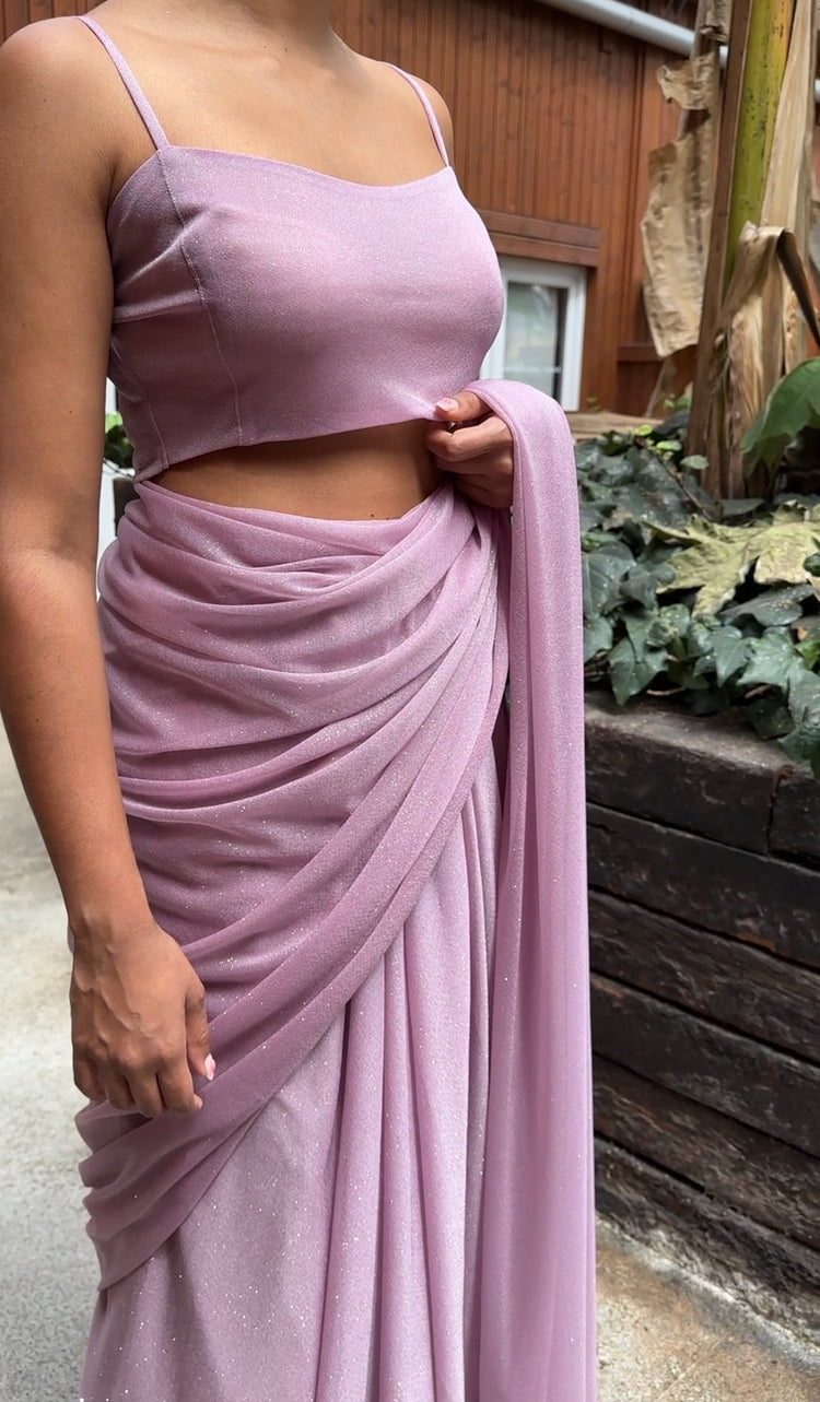 Lilac Spaghetti Strap Top Saree