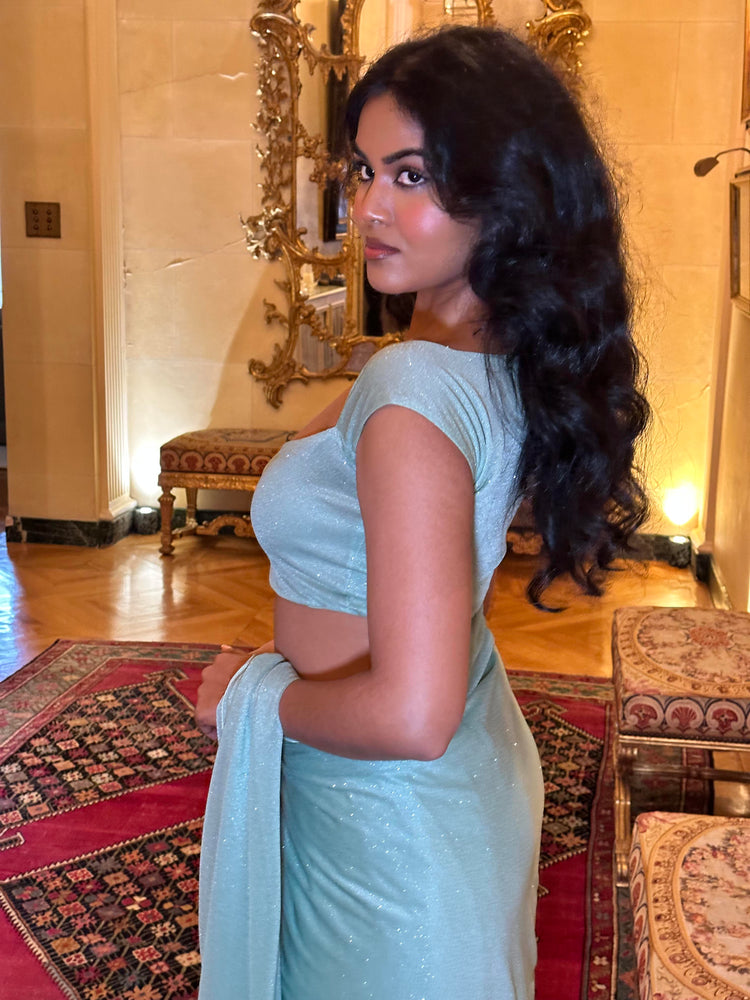 GLITTER SAREE SWEETHEART TOP SAGE