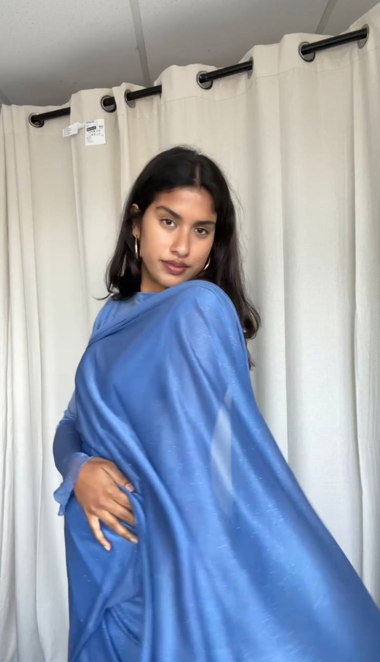GLITTER SAREE LONG SLEEVE BLUE