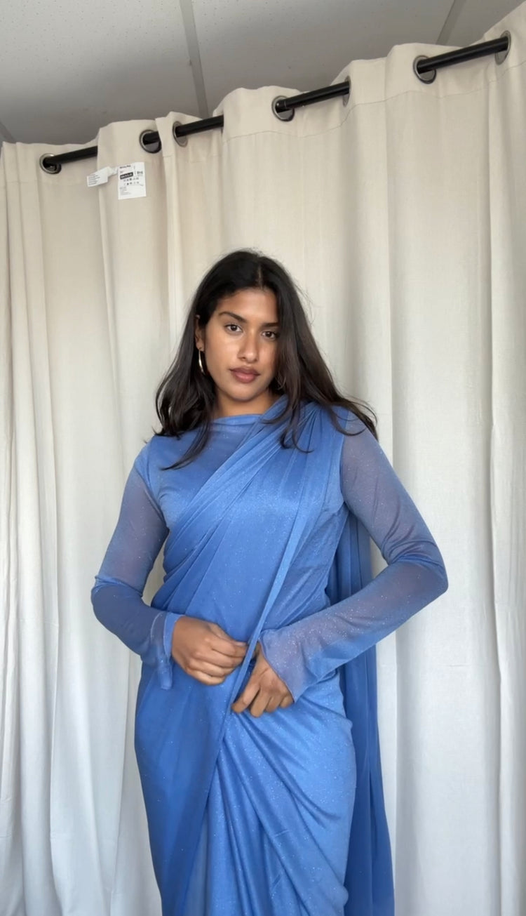 GLITTER SAREE LONG SLEEVE BLUE