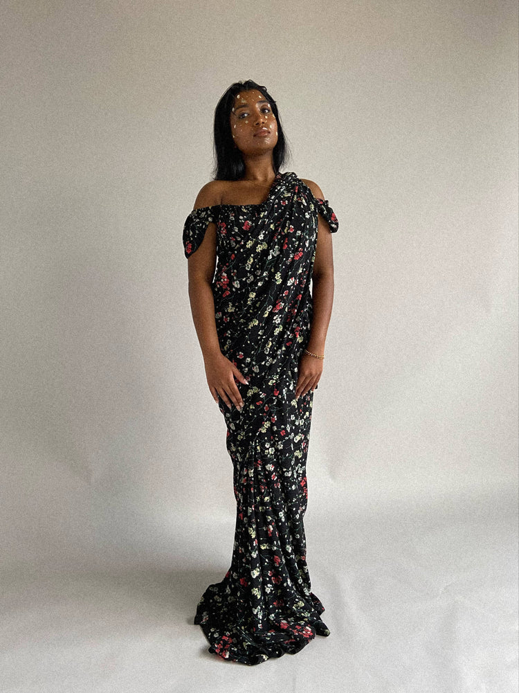 Black Floral Chiffon Top Only