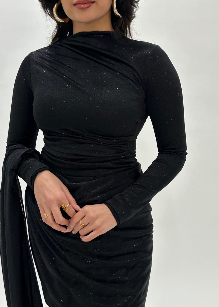 Black glitter saree long sleeve (MADE TO ORDER)