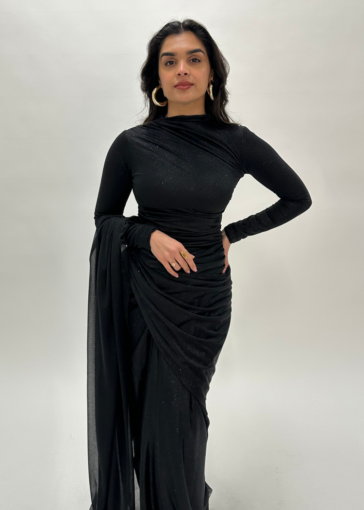 Black glitter saree long sleeve (MADE TO ORDER)