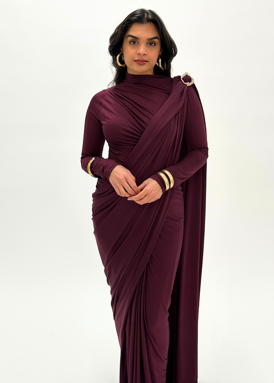 Wine ready made saree long sleeve (MADE TO ORDER)
