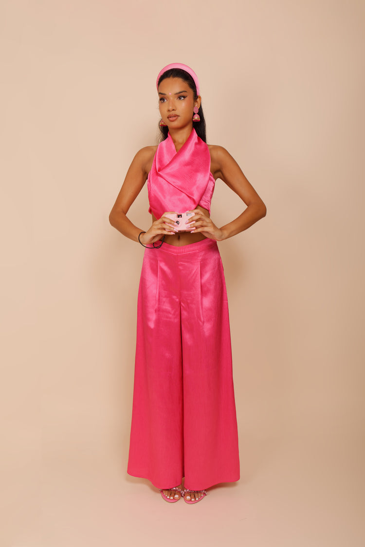 HOT PINK HALTER NECK DRAPE TOP