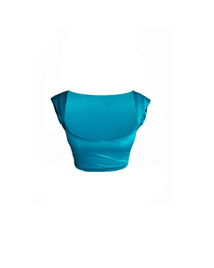 GLITTER SAREE SWEETHEART TOP TURQUOISE