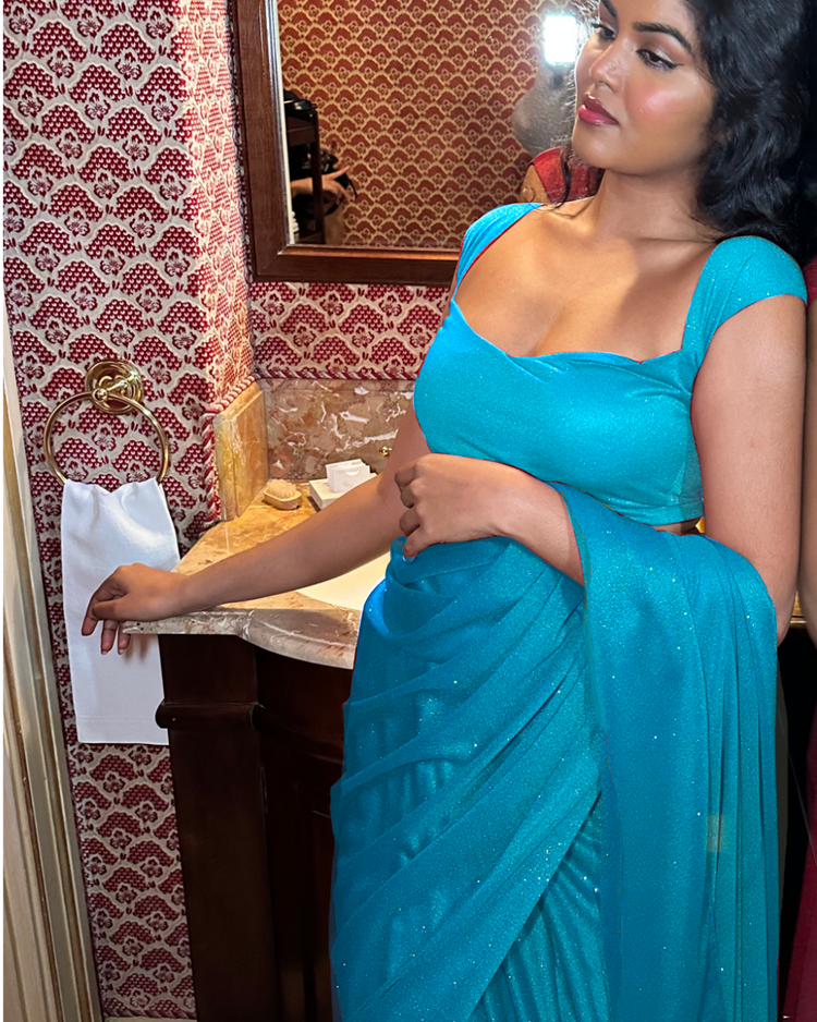 GLITTER SAREE SWEETHEART TOP TURQUOISE