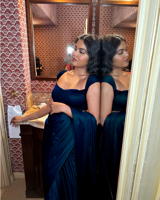GLITTER SAREE SWEETHEART TOP MIDNIGHT BLUE