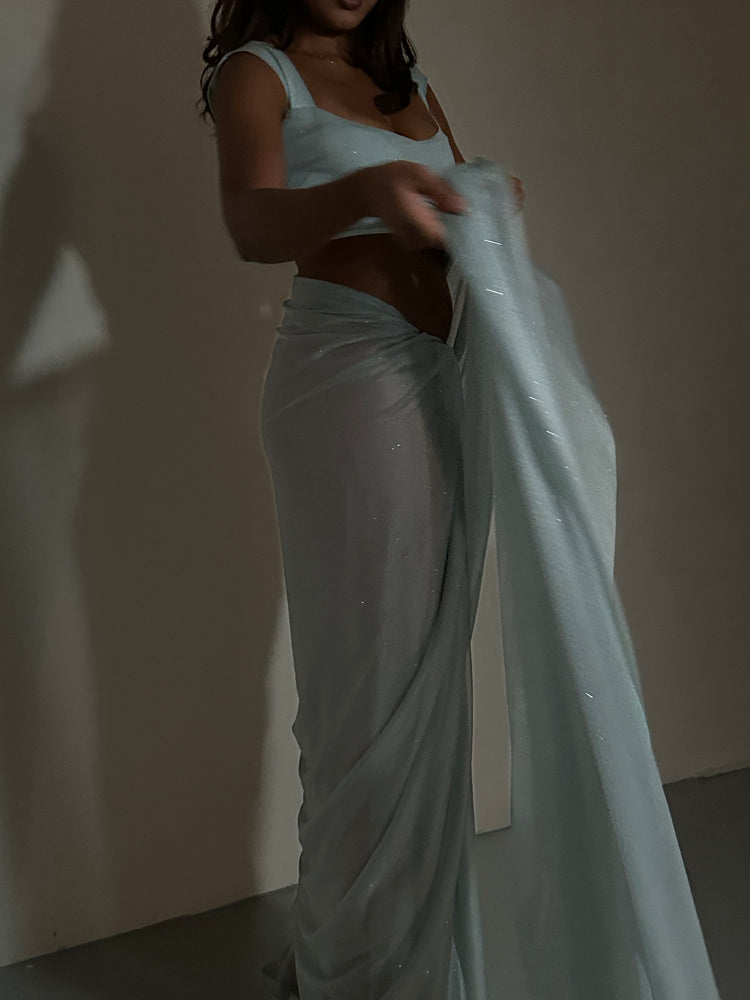 GLITTER SAREE SWEETHEART TOP LIGHT BLUE