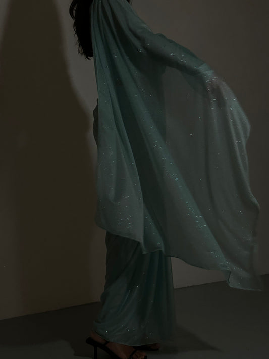 GLITTER SAREE LONG SLEEVE SAGE MINT