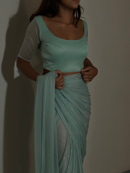 GLITTER SAREE HALF SLEEVE TOP SAGE MINT