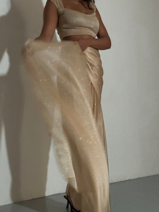 GLITTER SAREE SWEETHEART TOP GOLD