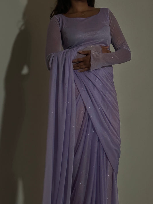 GLITTER SAREE LONG SLEEVE LILAC