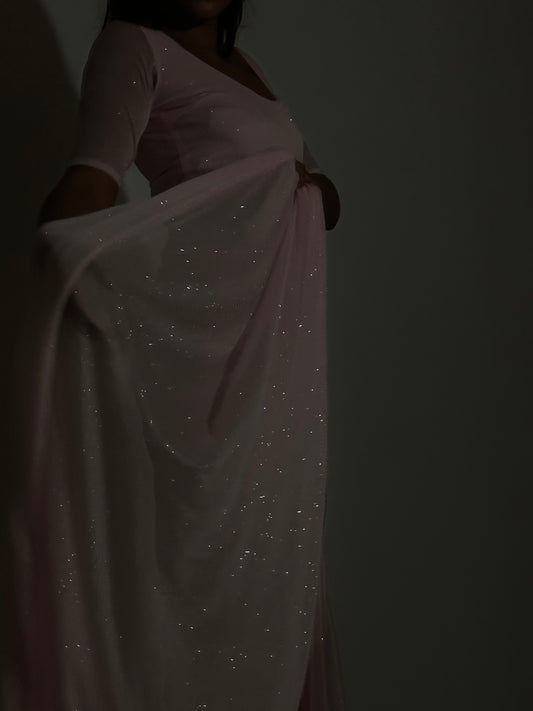GLITTER SAREE HALF SLEEVE TOP LIGHT PINK