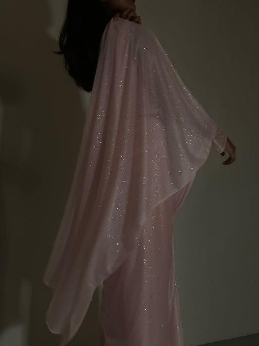GLITTER SAREE LONG SLEEVE LIGHT PINK