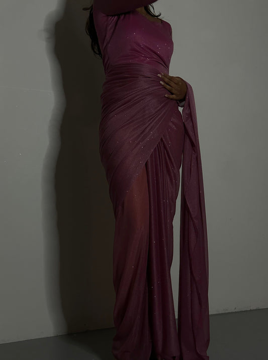 GLITTER SAREE LONG SLEEVE MAUVE