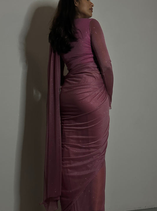 GLITTER SAREE LONG SLEEVE MAUVE