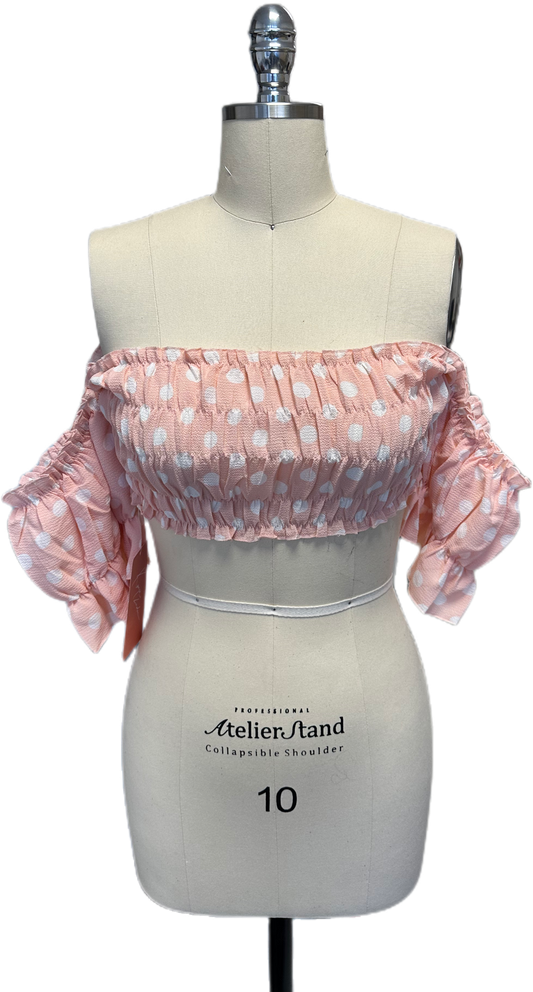 light pink polka dot off shoulder ( Saree and Blouse )