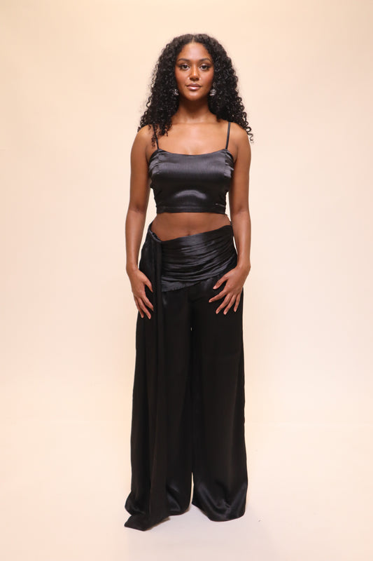 Draped Satin Black Trouser