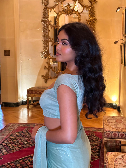 GLITTER SAREE SWEETHEART TOP SAGE