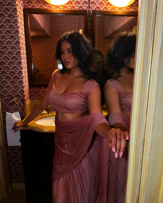 GLITTER SAREE SWEETHEART TOP rosegold